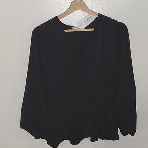 JON & ANNA FAUX WRAP PEPLUM TOP WITH PUFF 3/4 SLEEVES SZ LARGE NEW WITH TAGS